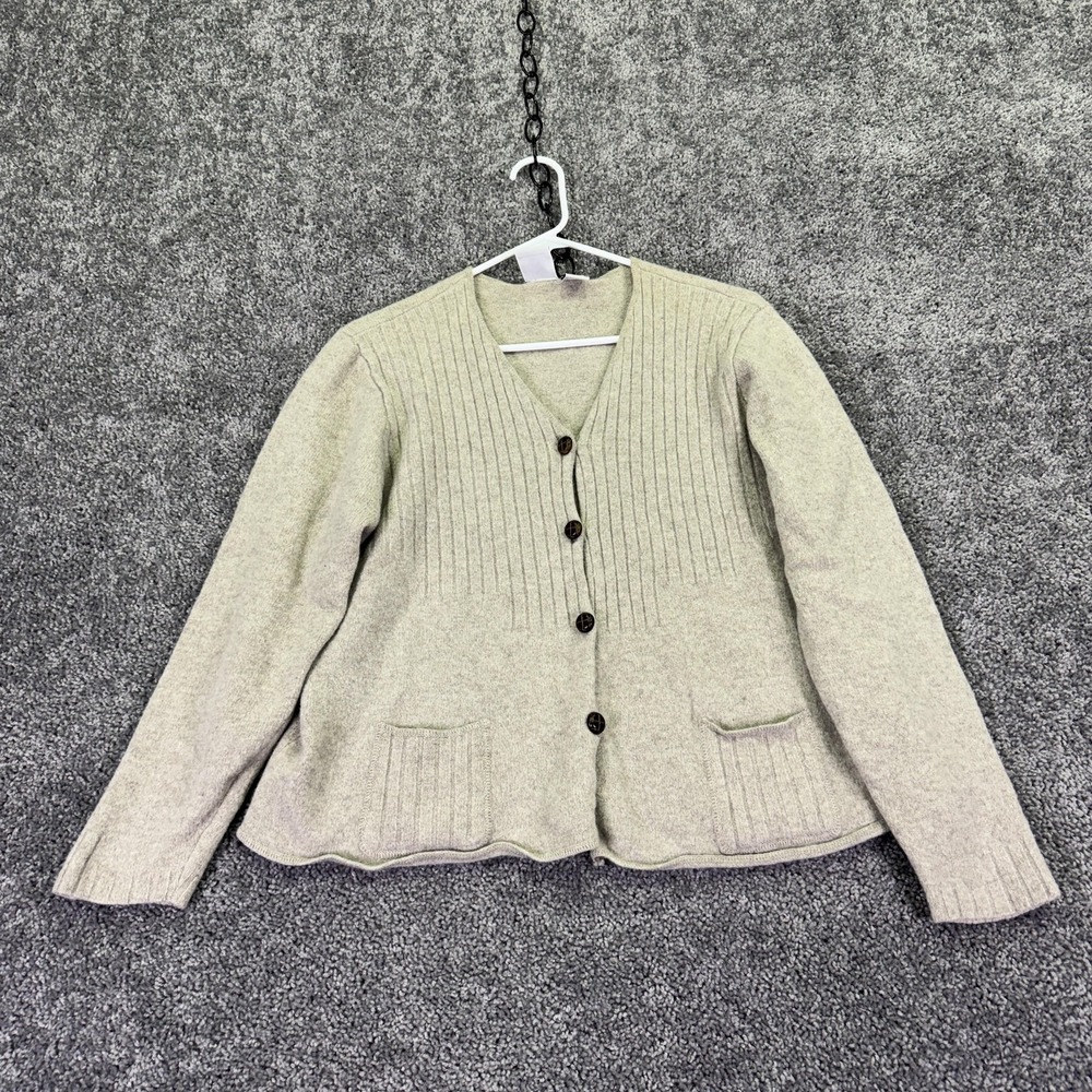 Field Gear Sweater Cardigan Womens 1X Beige Lambswool V Neck Pockets Casual